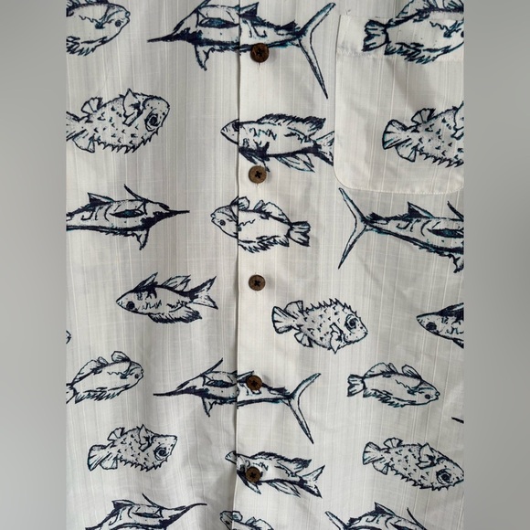 Caribbean White and Black Casual Button Down Shirt with Nautical Fish Pattern - Picture 11 of 15